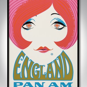 Inglaterra - Póster de viaje de Pan Am, década de 1960, 20 x 30 y 24 x 36, impresión en papel con envío prioritario gratuito al día siguiente por FedEx.