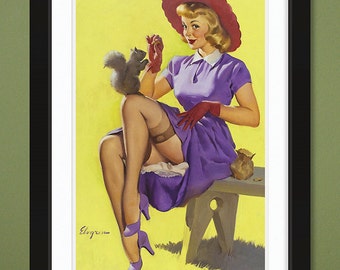 Gil Elvgren – Making Friends 1951 (12x18 Heavyweight Art Print)