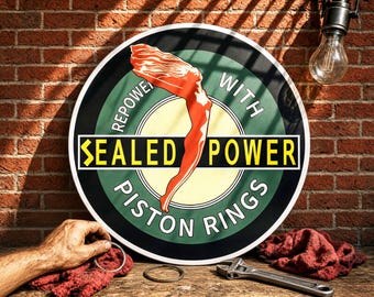 Sealed Power Piston Rings – Petroliana Vintage Reproduction Gas Station Sign (23.5"/36"/46" Round DIBOND™ Aluminum Composite)