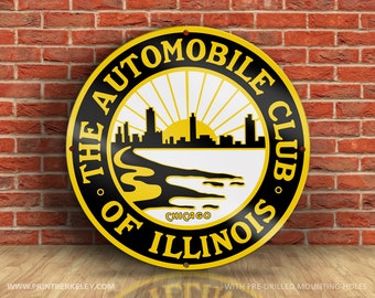 Automobile Club of Illinois – Petroliana Vintage Reproduction Gas Station Sign (23.5" or 36" Round DIBOND™ Aluminum Composite)