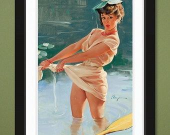 Gil Elvgren – Upsetting Upset 1969 (12x18 Heavyweight Art Print)