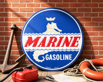 Marine Gasoline (1957) – Petroliana Vintage Reproduction Gas Station Sign (23.5"/36"/46" Round DIBOND™ Aluminum Composite)