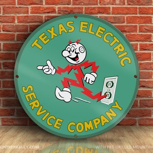Reddy Kilowatt – Texas Electric Service Company – Vintage Reproduction Sign (23.5"/36"/46" Round DIBOND™ Aluminum Composite)