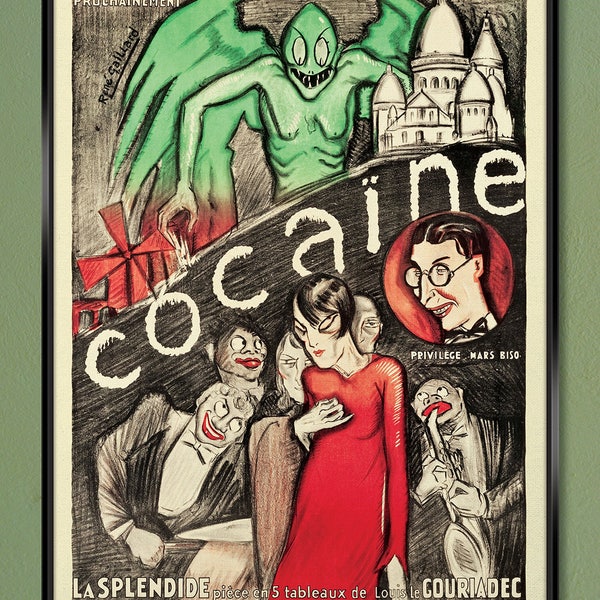 Cocaine Theatre Poster by René Gaillard c1925 (French) 30x40 Gallery-Quality Canvas Wrap w/ Free UPS Shipping