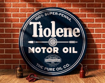 Tiolene Motor Oil – Petroliana Vintage Reproduction Gas Station Sign (23.5"/36"/46" Round DIBOND™ Aluminum Composite)