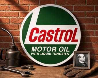 Castrol Motor Oil – Petroliana Vintage Reproduction Gas Station Sign (23.5"/36"/46" Round DIBOND™ Aluminum Composite)