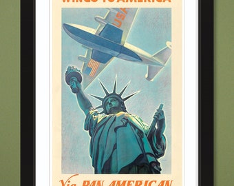 Travel Poster – Pan Am – Wings to America c1940s (12x18 Heavyweight Art Print)