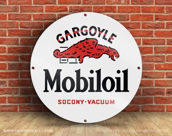 Mobiloil Gargoyle – SOCONY-Vacuum – Petroliana Vintage Reproduction Gas Station Sign (23.5" or 36" Round DIBOND™ Aluminum Composite)