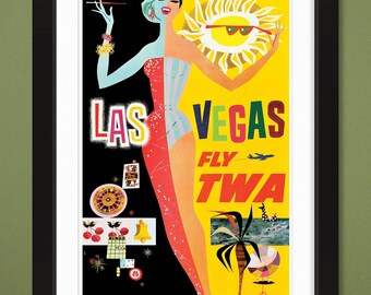 Vintage Travel Poster – TWA Las Vegas by David Klein (1960s) 12x18