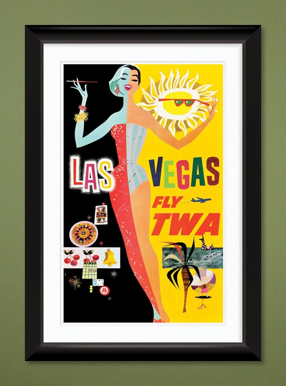 Vintage Travel Poster – TWA Las Vegas by David Klein (1960s) 12x18
