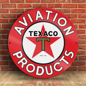 Texaco – Aviation Products – Petroliana Vintage Reproduction Gas Station Sign (23.5&quot; Round DIBOND™ Aluminum Composite)