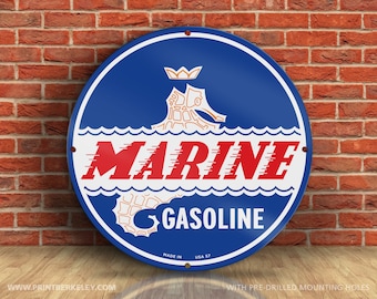 Marine Gasoline (1957) – Petroliana Vintage Reproduction Gas Station Sign (23.5" or 36" Round DIBOND™ Aluminum Composite)