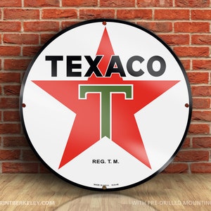 Texaco (Classic Vintage Logo) Petroliana Vintage Reproduction Gas Station Sign (23.5&quot; Round DIBOND™ Aluminum Composite)