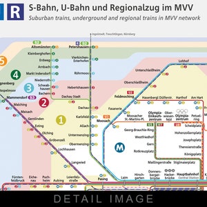 Munich Germany Urban Rail & Regional Train Map 2019 16x12 Heavyweight Art Print image 2