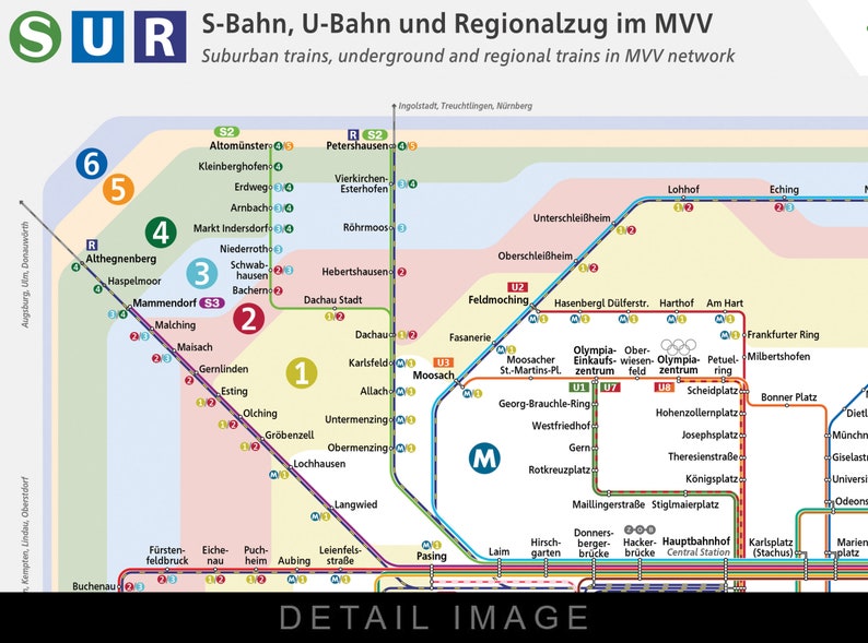 Munich Germany Urban Rail & Regional Train Map 2019 16x12 Heavyweight Art Print image 2