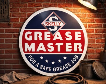 Skelly Grease Master – Petroliana Vintage Reproduction Gas Station Sign (23.5"/36"/46" Round DIBOND™ Aluminum Composite)