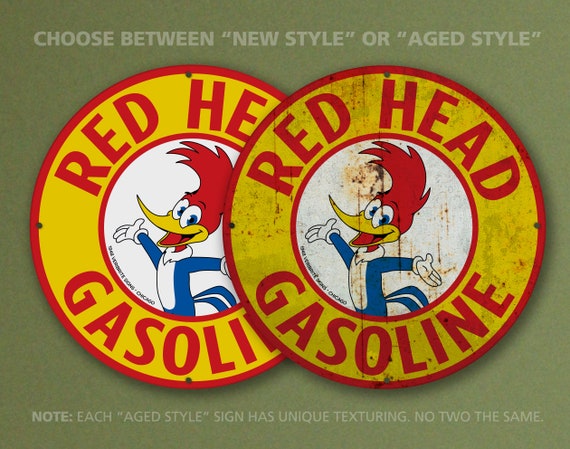 Woody Woodpecker Red Head Gasoline Sign, Vintage Petroliana