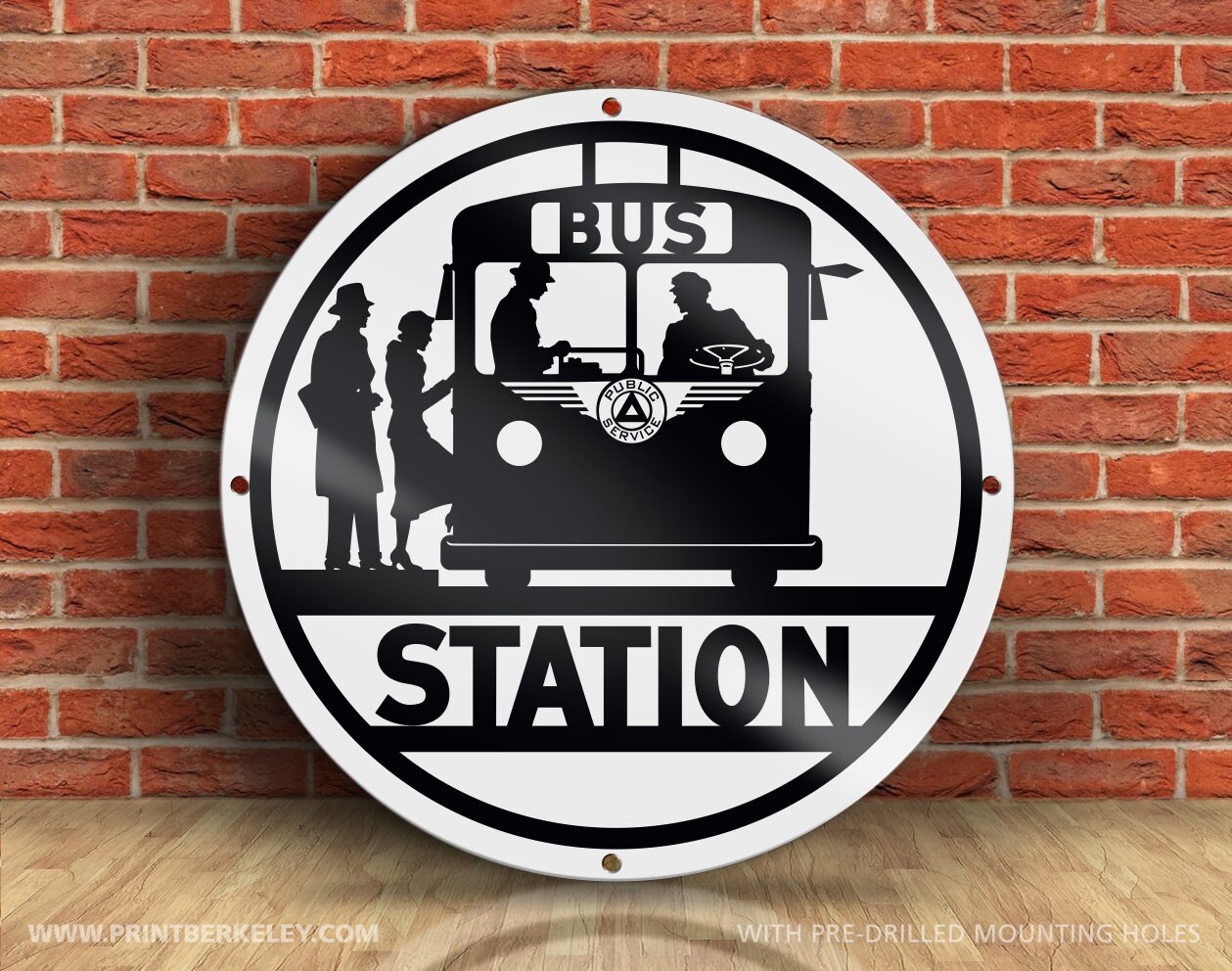 Public Service – Bus Station c1950s – Petroliana Vintage Reproduction Gas Station Sign (23.5" Round DIBOND™ Aluminum Composite)