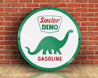 thumbnail interactive-video image 1 of Antique Barn Find Style Sinclair Dino Gas & Oil Service Station Sign – Reproduction Tin Sign 1 of 5