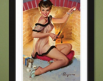 Gil Elvgren – A Warm Welcome 1959 (12x18 Heavyweight Art Print)