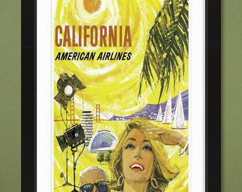 Vintage Travel Poster – California – American Airlines 1965 (12x18 Heavyweight Art Print)