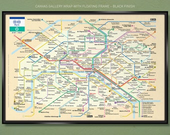 Paris Métro Map (2015) 18x12 30x20 & 36x24 Gallery-Quality Canvas Wrap w/ Free UPS Shipping