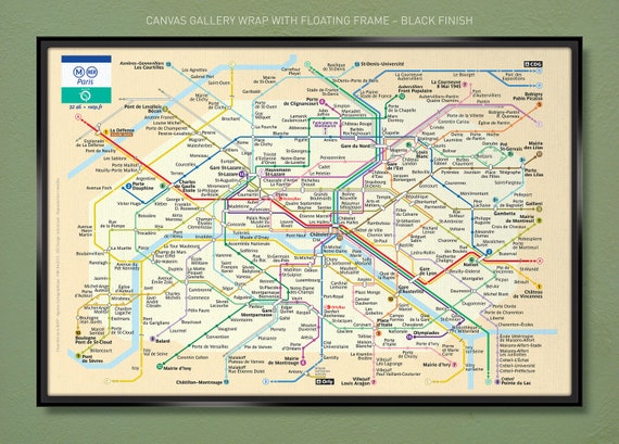 Paris Métro Map Art Print, Gallery Canvas Wrap - Etsy Canada