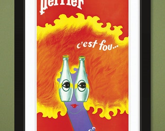 Vintage Advertising – Perrier – C'est Fou by Bernard Villemot (12x18 Heavyweight Art Print)