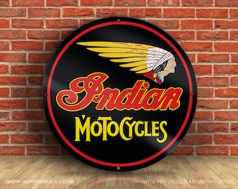 Indian Motorcycles – Petroliana Vintage Reproduction Gas Station Sign (23.5" or 36" Round DIBOND™ Aluminum Composite)