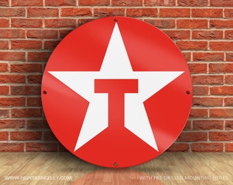 Texaco Logo Sign, Vintage Petroliana Reproduction (23.5" Round Aluminum)
