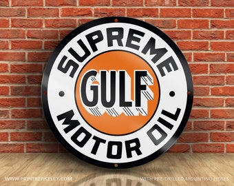 "GULf" Round Circle Sign Gulf Oil Gasoline Gas Pump Station Garage GAME ROOM 