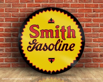 Smith Gasoline – Petroliana vintage Reproduction Gas Station Sign (Composite rond d’aluminium DIBOND™ de 23,5 po)