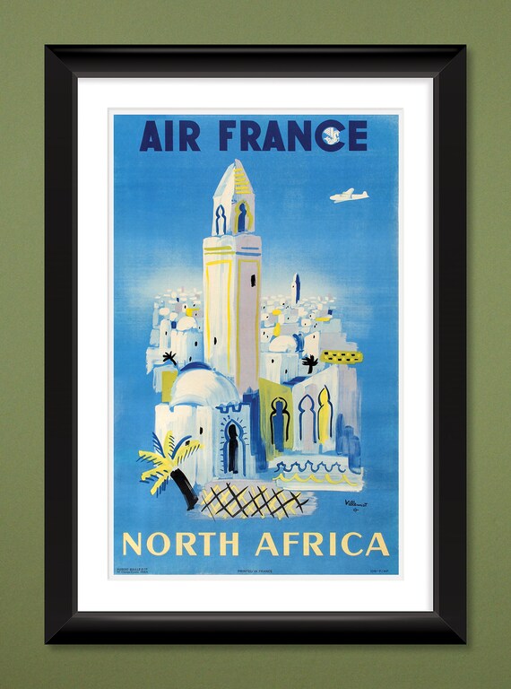 Travel Poster – Air France – North Africa by Villemot (12x18 Heavyweight Art Print)
