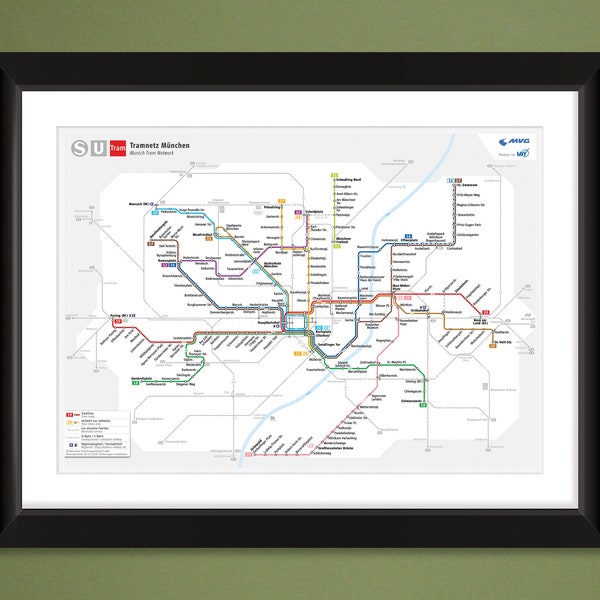 Munich (Germany) Tramway Network Map – Tramnetz München 2019 (16x12 Heavyweight Art Print)