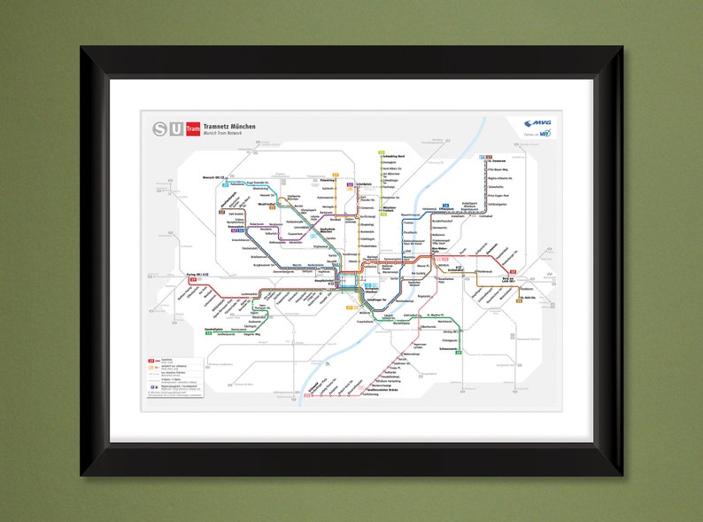 Munich Germany Tramway Network Map Tramnetz München 2019 16x12 Heavyweight Art Print Bild 1