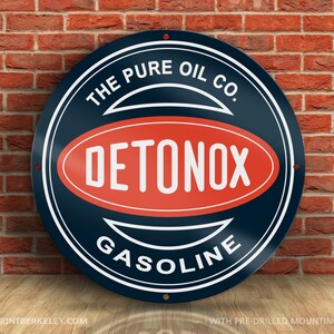 Detonox – The Pure Oil Co. – Gasoline – Petroliana Vintage Reproduction Gas Station Sign (23.5&quot; Round DIBOND™ Aluminum Composite)