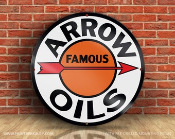 Arrow Oils – Petroliana Vintage Reproduction Gas Station Sign (23.5" or 36" Round DIBOND™ Aluminum Composite)
