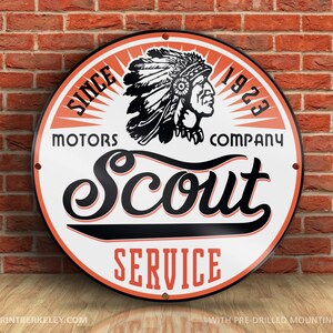 Scout Motors Company – Service – Petroliana Vintage Reproduction Gas Station Sign (23.5&quot; Round DIBOND™ Aluminum Composite)