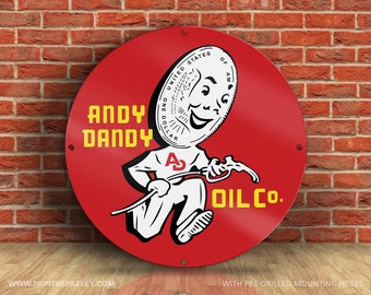 Andy Dandy Oil Co. – Petroliana Vintage Reproduction Gas Station Sign (23.5" or 36" Round DIBOND™ Aluminum Composite)