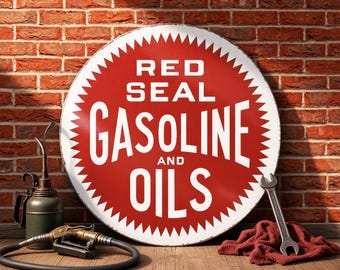 Red Seal Gasoline And Oils – Petroliana Vintage Reproduction Gas Station Sign (23.5"/36"/46" Round DIBOND™ Aluminum Composite)