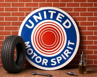 United Motor Spirit – Petroliana Vintage Reproduction Gas Station Sign (23.5"/36"/46" Round DIBOND™ Aluminum Composite)