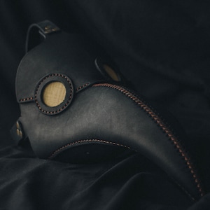 Non-fogging lenses Plague Doctor  Mask Leather Black, Medieval Bird Mask, Steampunk Masquerade Halloween Mask