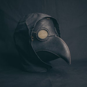 Non-fogging lenses Plague Doctor Short Mask Leather Black, Medieval Bird Mask, Steampunk Masquerade Halloween Mask