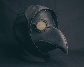 Non-fogging lenses Plague Doctor Short Mask Leather Black, Medieval Bird Mask, Steampunk Masquerade Halloween Mask