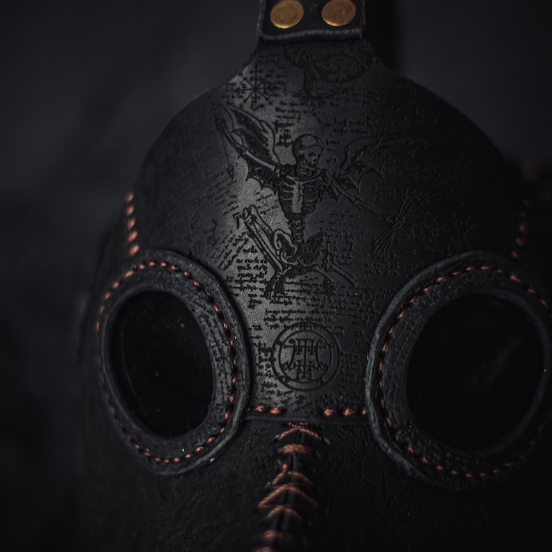 Demon Plague Doctor Mask Leather Black, Medieval Bird Mask, Steampunk Masquerade Halloween Mask image 7