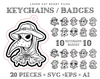 Plague doctor Keychain Badge  laser engraving files SVG, Laser Cut Files SVG, Laser Cut EPS, Glowforge files, download laser engraving files