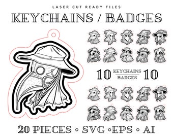 Plague doctor Keychain Badge  laser engraving files SVG, Laser Cut Files SVG, Laser Cut EPS, Glowforge files, download laser engraving files