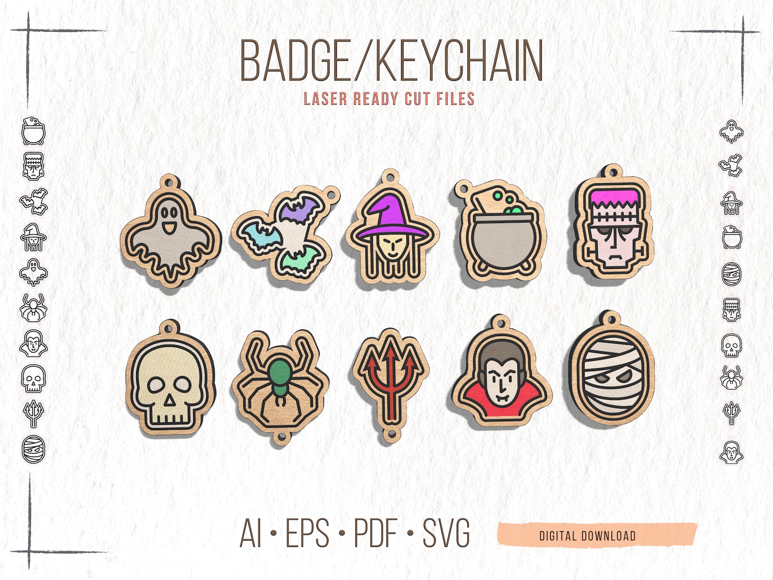 Halloween Keychain Badge Laser Cut Files SVG File tagliati al | Etsy