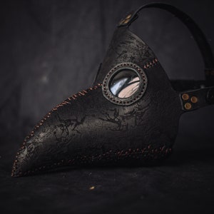 Demon Plague Doctor Mask Leather Black, Medieval Bird Mask, Steampunk Masquerade Halloween Mask image 8