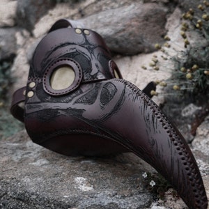 Non-fogging lenses Plague Doctor Mask Bird Skull Leather Brown, Medieval Bird Mask, Steampunk Masquerade Halloween Mask